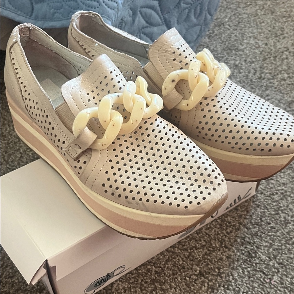 Dolce Vita Cream Platform Loafers with Chain